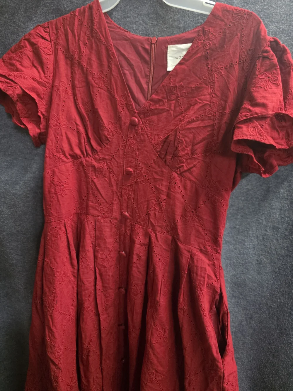 C. Wonder Red V-Neck Button-Front Midi Dress - Picture 7 of 7